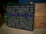 Thin Blue Line Officer's Oath Law Enforcement Motivational Wood Sign