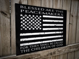 Thin Blue Line American flag Blessed are the Peacemakers Black wood sign Gift Matthew 5:9 Personalized
