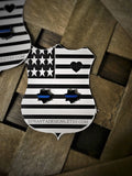 Badge Shape Earrings Black with Thin Blue Line Law Enforcement