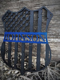 Thin Blue Line American Flag Personalized Wood Door Hanger for Police Officer