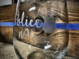 Police MOM Badge with Heart Etched Look Stemless Wine Glass