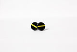 Thin Gold Line 911 Dispatcher Earrings Black Circle Stainless Steel Stud