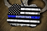 Personalized Thin Blue Line American Flag Metal Christmas Ornament