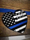 American Flag Thin Blue Line Heart Shaped Christmas Ornament