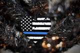 American Flag Thin Blue Line Heart Shaped Christmas Ornament