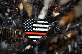 American Flag Thin Red Line Heart Acrylic Christmas Ornament Firefighter