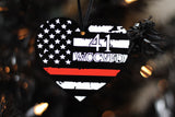 American Flag Thin Red Line Heart Acrylic Christmas Ornament Firefighter