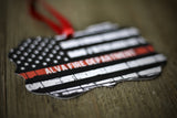 Firefighter Personalized Thin Red Line Metal Ornament American Flag