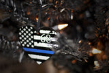 American Flag Thin Blue Line Heart Shaped Christmas Ornament