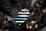 American Flag Thin Blue Line Heart Shaped Christmas Ornament