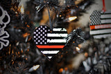 American Flag Thin Red Line Heart Acrylic Christmas Ornament Firefighter