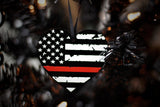 American Flag Thin Red Line Heart Acrylic Christmas Ornament Firefighter