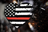 American Flag Thin Red Line Heart Acrylic Christmas Ornament Firefighter