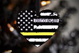 American Flag Thin Gold Line Heart Acrylic Christmas Ornament