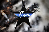 Personalized Thin Blue Line Christmas Ornament 5 point star Law Enforcement Sheriff Deputy