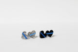 Thin Blue Line Glitter Heart Shape Earrings Law Enforcement