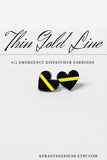 Thin Gold Line Heart Shape 911 Dispatcher Earrings Black Acrylic Stainless Steel