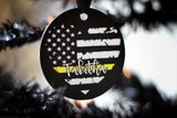Dispatcher Thin Gold Line American Flag Heart Personalized Metal Ornament
