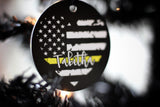 Dispatcher Thin Gold Line American Flag Heart Personalized Metal Ornament