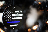Personalized Thin Blue Line Heart American Flag Metal Christmas Ornament Law Enforcement