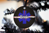Personalized EMS Star of Life Thin White Line Metal Ornament