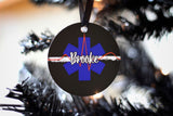 Personalized EMS Star of Life Thin White Line Metal Ornament