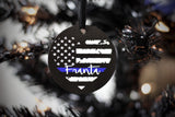 Personalized Thin Blue Line Heart American Flag Metal Christmas Ornament