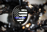 Personalized Thin Blue Line Heart American Flag Metal Christmas Ornament