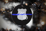 Personalized Thin Blue Line Mrs. Police Wife Metal Christmas Ornament with Badge Shapes