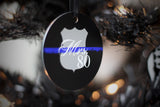 Personalized Thin Blue Line Mrs. Police Wife Metal Christmas Ornament with Badge Shapes