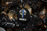 American Flag Thin Blue Line Skull Black Metal Christmas Ornament
