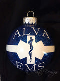 Personalized EMS Star of Life Glittered Glass Ornament