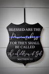 Thin Blue Line Blessed Are The Peacemakers wood door hanger sign for Law Enforcement