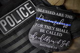 Thin Blue Line Blessed Are The Peacemakers wood door hanger sign for Law Enforcement