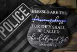 Thin Blue Line Blessed Are The Peacemakers wood door hanger sign for Law Enforcement