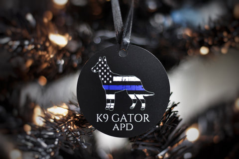Thin Blue Line K9 Shape Personalized Christmas Ornament
