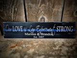Thin Blue Line Our Love is Law Enforcement Strong Wood Sign Personalized Gift
