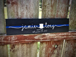 Thin Blue Line Personalized Couple First Name Wood Sign Wedding Anniversary Gift