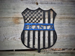 Thin Blue Line American Flag Personalized Wood Door Hanger for Police Officer
