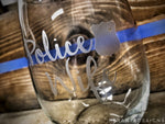 Police Wife Badge with Heart Etched Look Wine Glass Different Badge Shapes Available