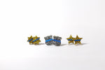 Thin Blue Line Glitter Badge Shape Earrings Law Enforcement