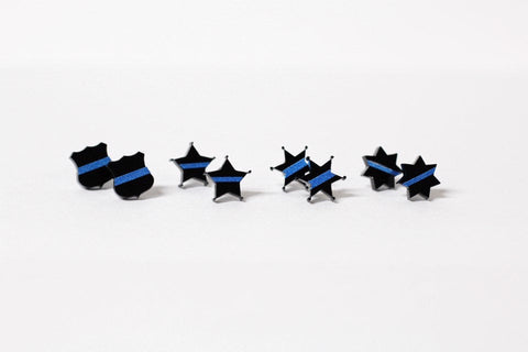 Badge Shape Earrings Black with Thin Blue Line Law Enforcement