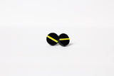 Thin Gold Line 911 Dispatcher Earrings Black Circle Stainless Steel Stud