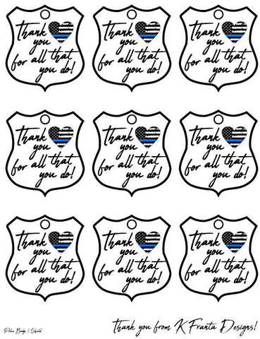 Police Badge Thank You Tag Thin Blue Line Heart Flag Printable