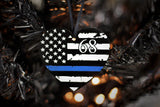 American Flag Thin Blue Line Heart Shaped Christmas Ornament
