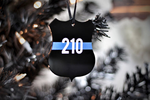 Thin Blue Line Badge Shape Acrylic Christmas Ornament Law Enforcement