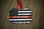 Firefighter Personalized Thin Red Line Metal Ornament American Flag