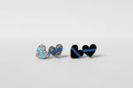 Thin Blue Line Glitter Heart Shape Earrings Law Enforcement