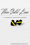 Thin Gold Line Heart Shape 911 Dispatcher Earrings Black Acrylic Stainless Steel
