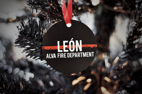 Thin Red Line Personalized Firefighter Fire Rescue Metal Christmas Ornament